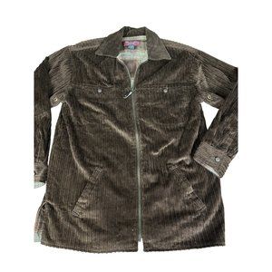 VTG Denim & Co. Womens Corduroy Zip Jacket With Leather Collar Brown Small NEW